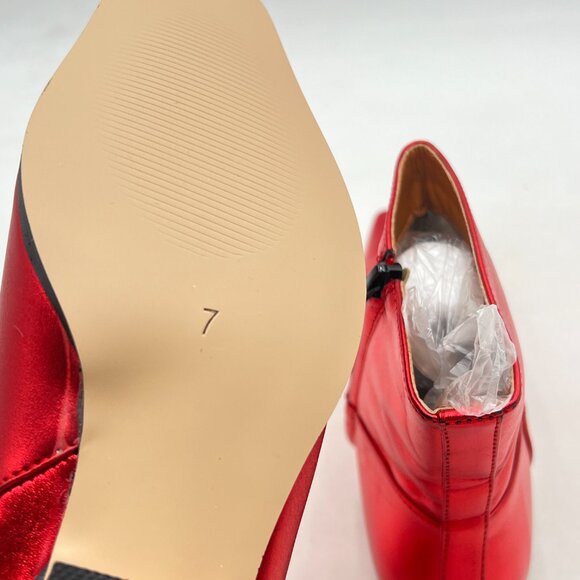 miss left Red Square Toe Low Chunky Heel Ankle Booties Chic Zip up Short Boot - Picture 5 of 7